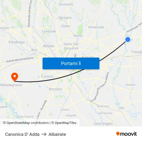 Canonica D' Adda to Albairate map
