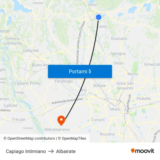 Capiago Intimiano to Albairate map
