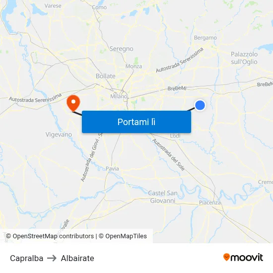 Capralba to Albairate map