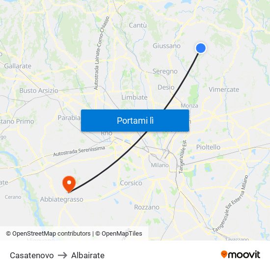 Casatenovo to Albairate map