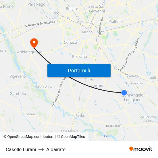 Caselle Lurani to Albairate map