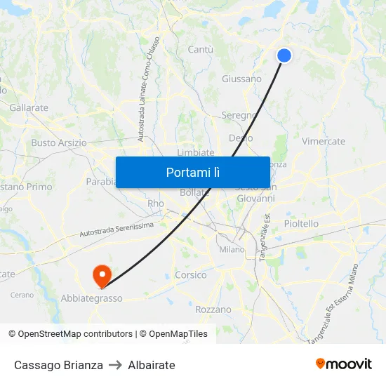 Cassago Brianza to Albairate map