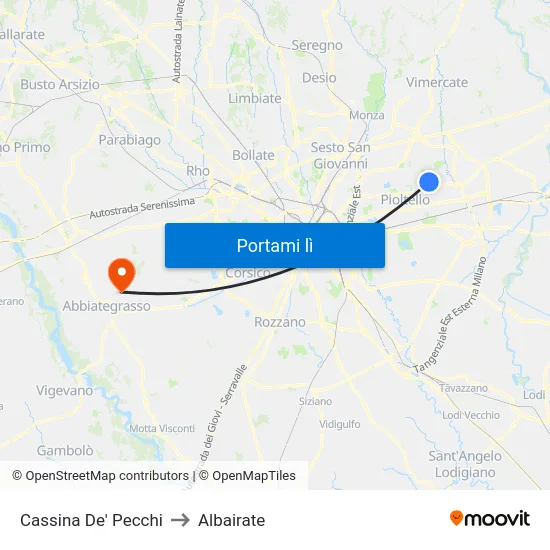 Cassina De' Pecchi to Albairate map