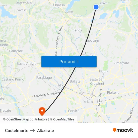 Castelmarte to Albairate map