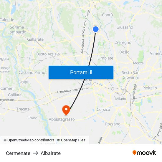 Cermenate to Albairate map