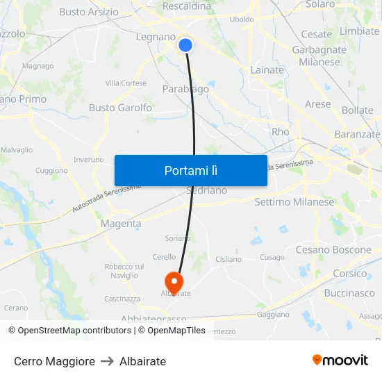 Cerro Maggiore to Albairate map