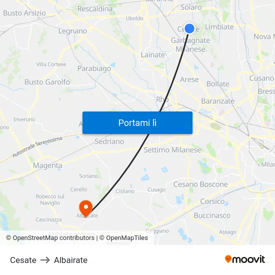 Cesate to Albairate map