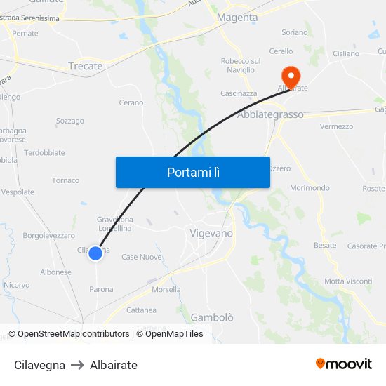 Cilavegna to Albairate map