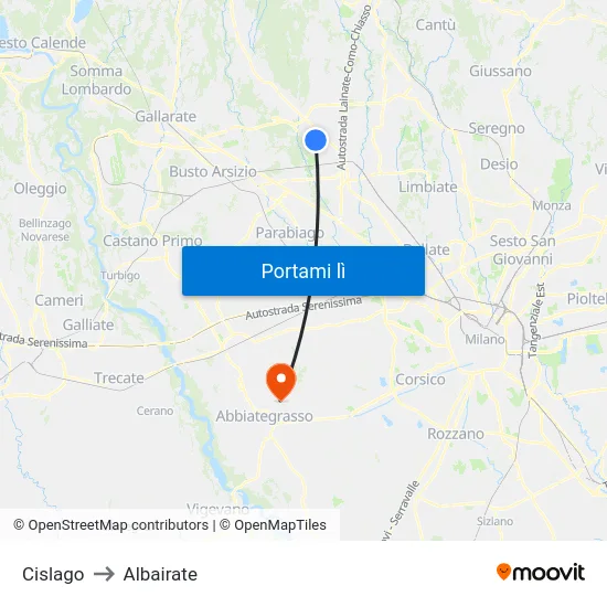 Cislago to Albairate map