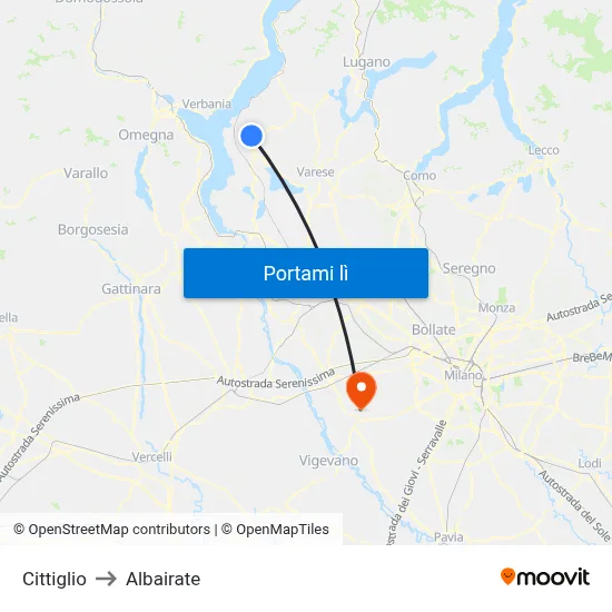 Cittiglio to Albairate map