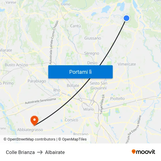 Colle Brianza to Albairate map