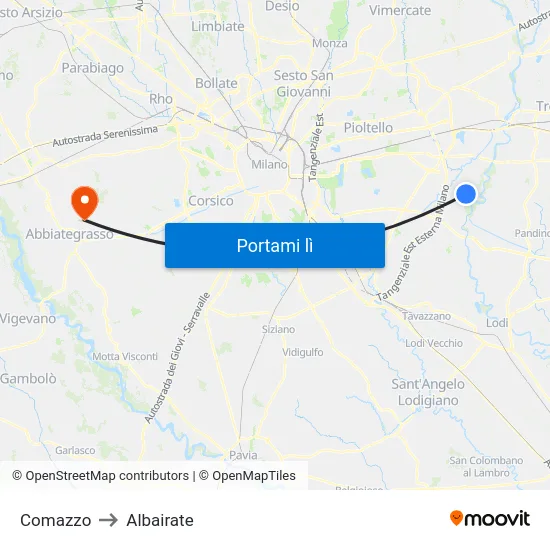 Comazzo to Albairate map