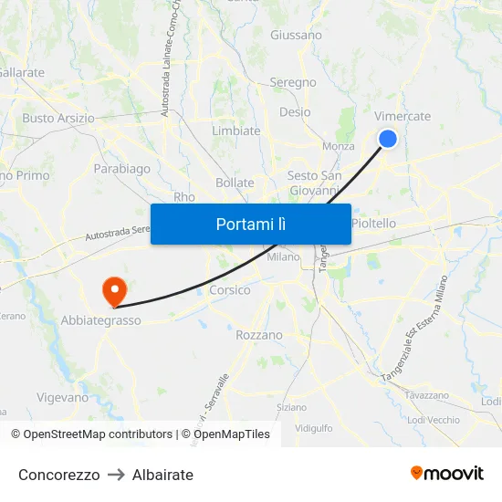 Concorezzo to Albairate map