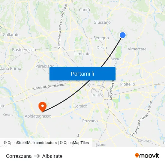 Correzzana to Albairate map