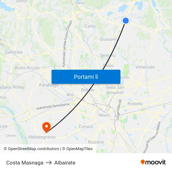 Costa Masnaga to Albairate map
