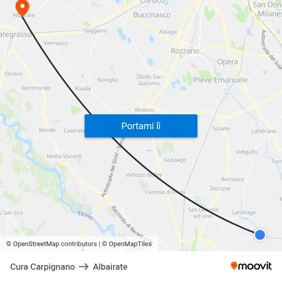 Cura Carpignano to Albairate map