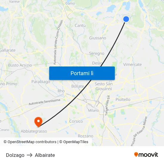 Dolzago to Albairate map