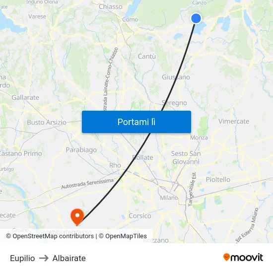 Eupilio to Albairate map