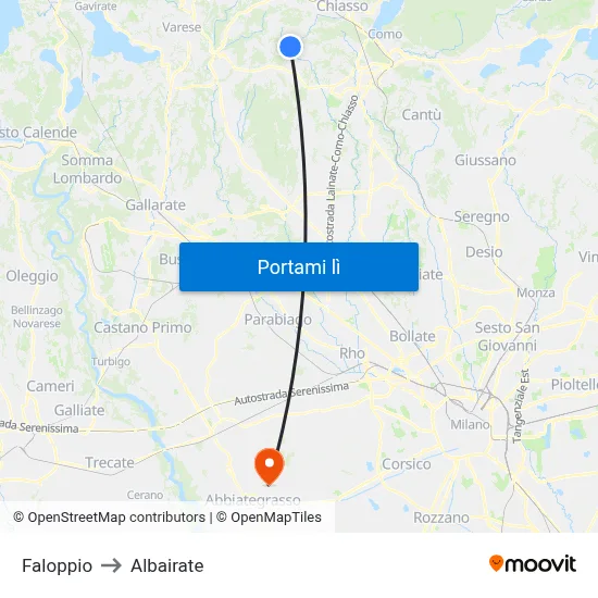Faloppio to Albairate map