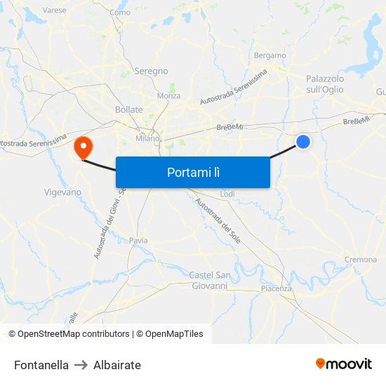 Fontanella to Albairate map