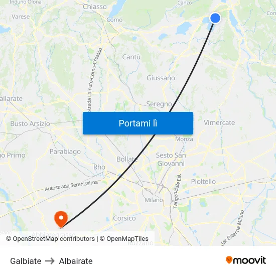 Galbiate to Albairate map