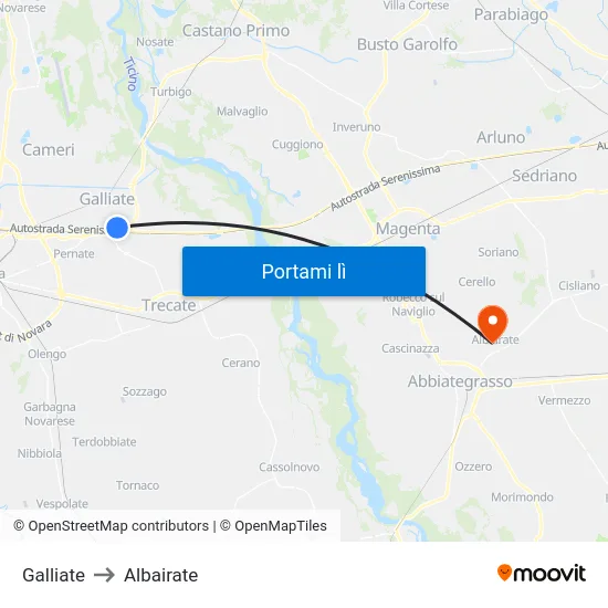 Galliate to Albairate map