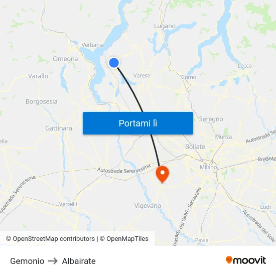 Gemonio to Albairate map
