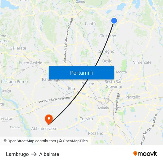 Lambrugo to Albairate map