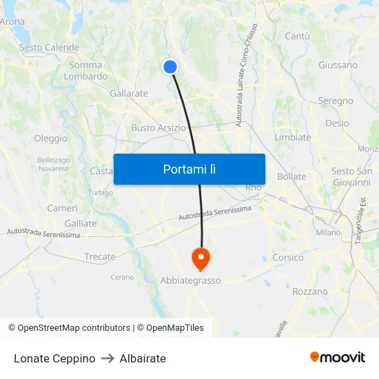 Lonate Ceppino to Albairate map