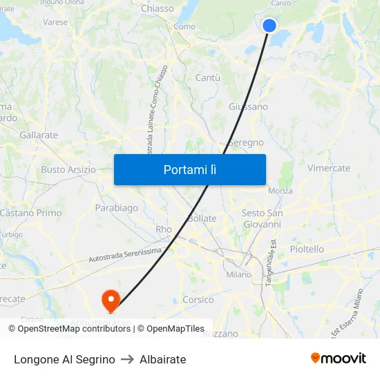 Longone Al Segrino to Albairate map