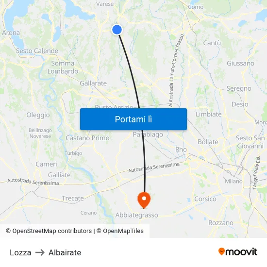 Lozza to Albairate map