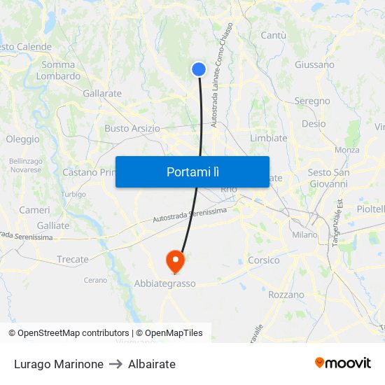 Lurago Marinone to Albairate map