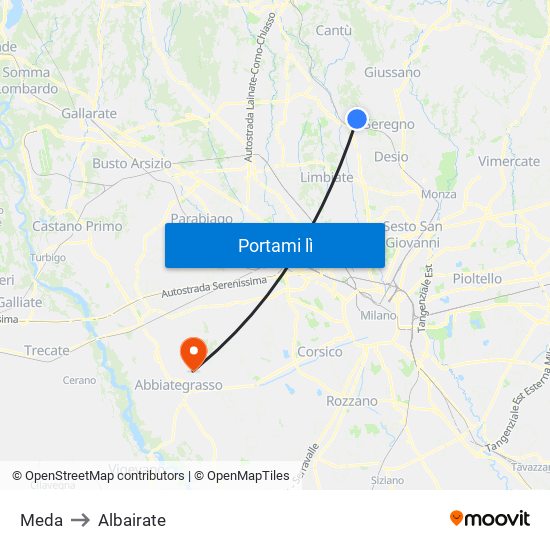 Meda to Albairate map