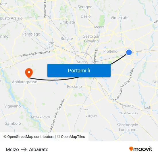 Melzo to Albairate map