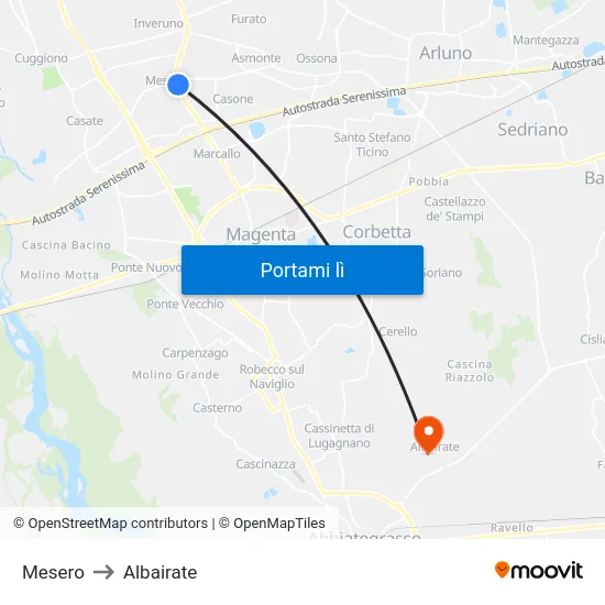 Mesero to Albairate map