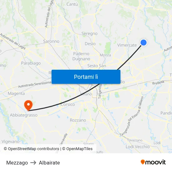 Mezzago to Albairate map