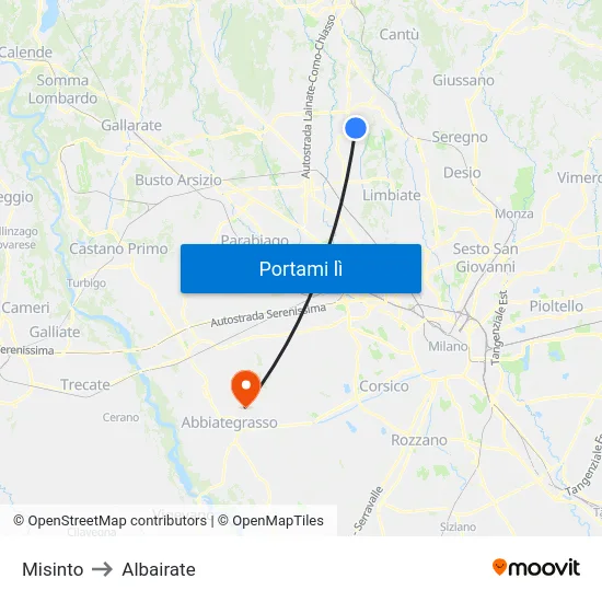 Misinto to Albairate map