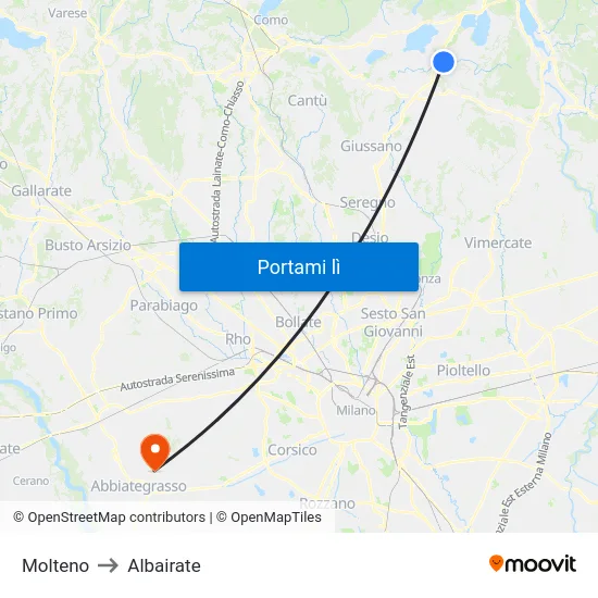 Molteno to Albairate map