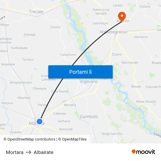 Mortara to Albairate map