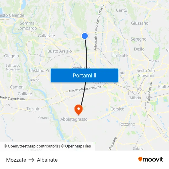 Mozzate to Albairate map