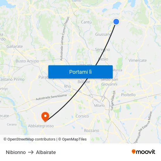 Nibionno to Albairate map