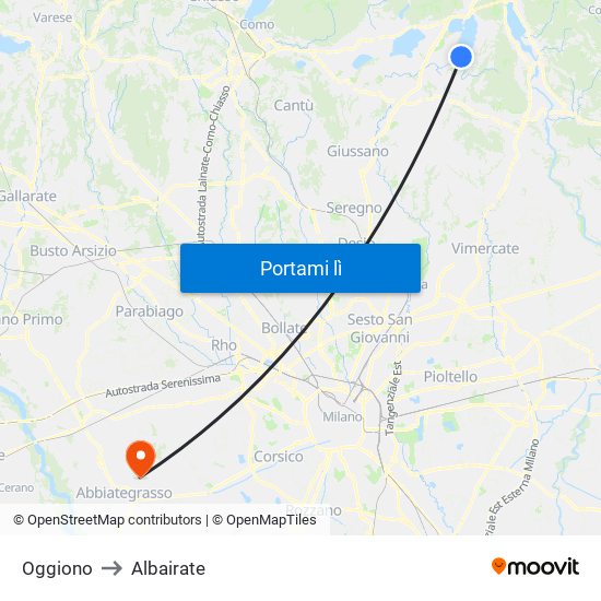 Oggiono to Albairate map