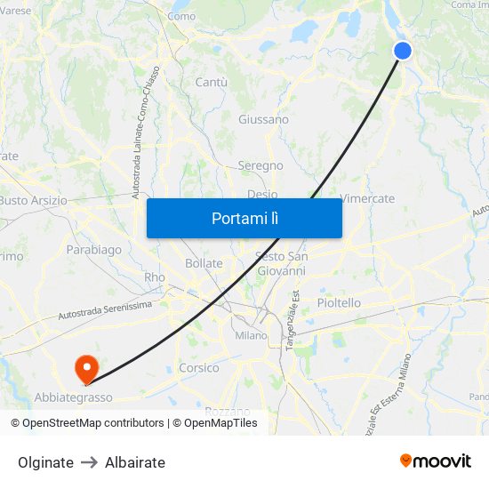 Olginate to Albairate map