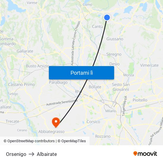 Orsenigo to Albairate map