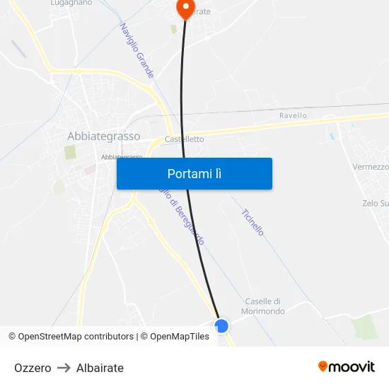 Ozzero to Albairate map
