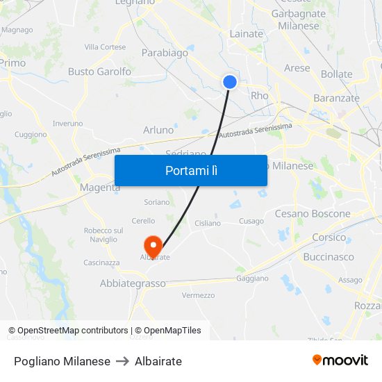 Pogliano Milanese to Albairate map