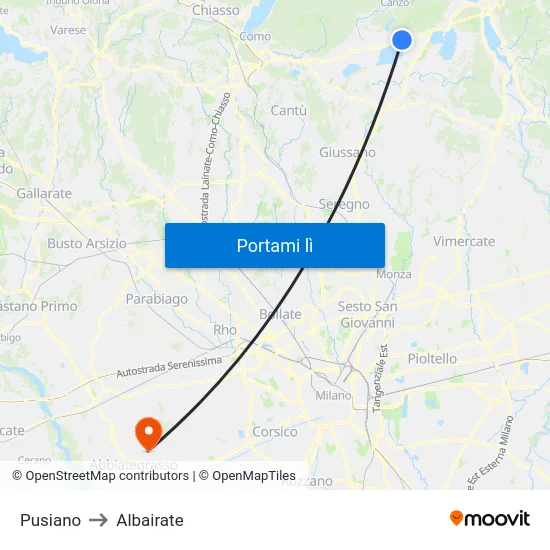 Pusiano to Albairate map