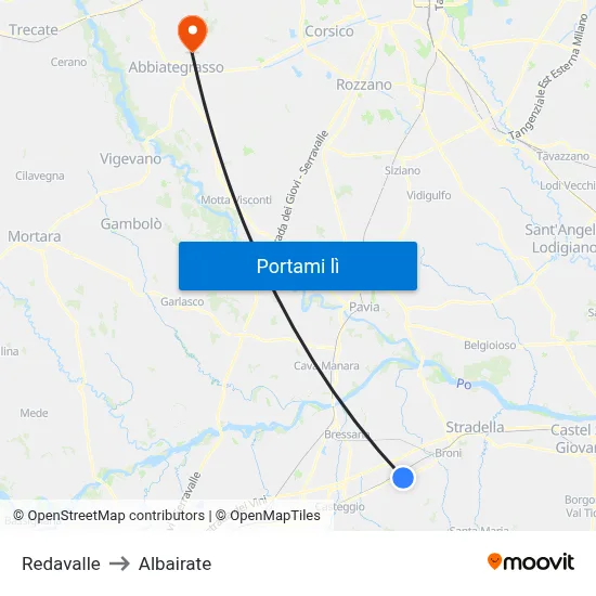 Redavalle to Albairate map