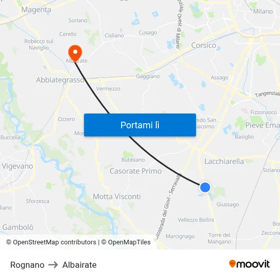 Rognano to Albairate map
