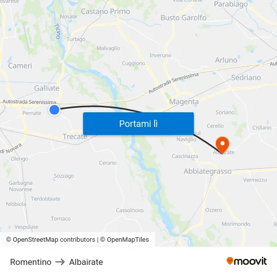 Romentino to Albairate map